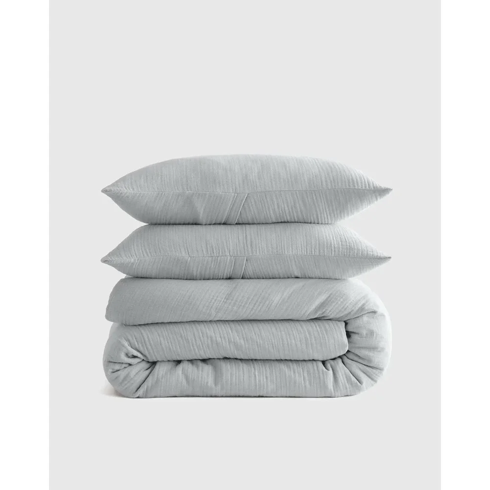 Quince NWT Organic Cotton Gauze Duvet Cover Set With 2 Shams Full/Queen in Mist